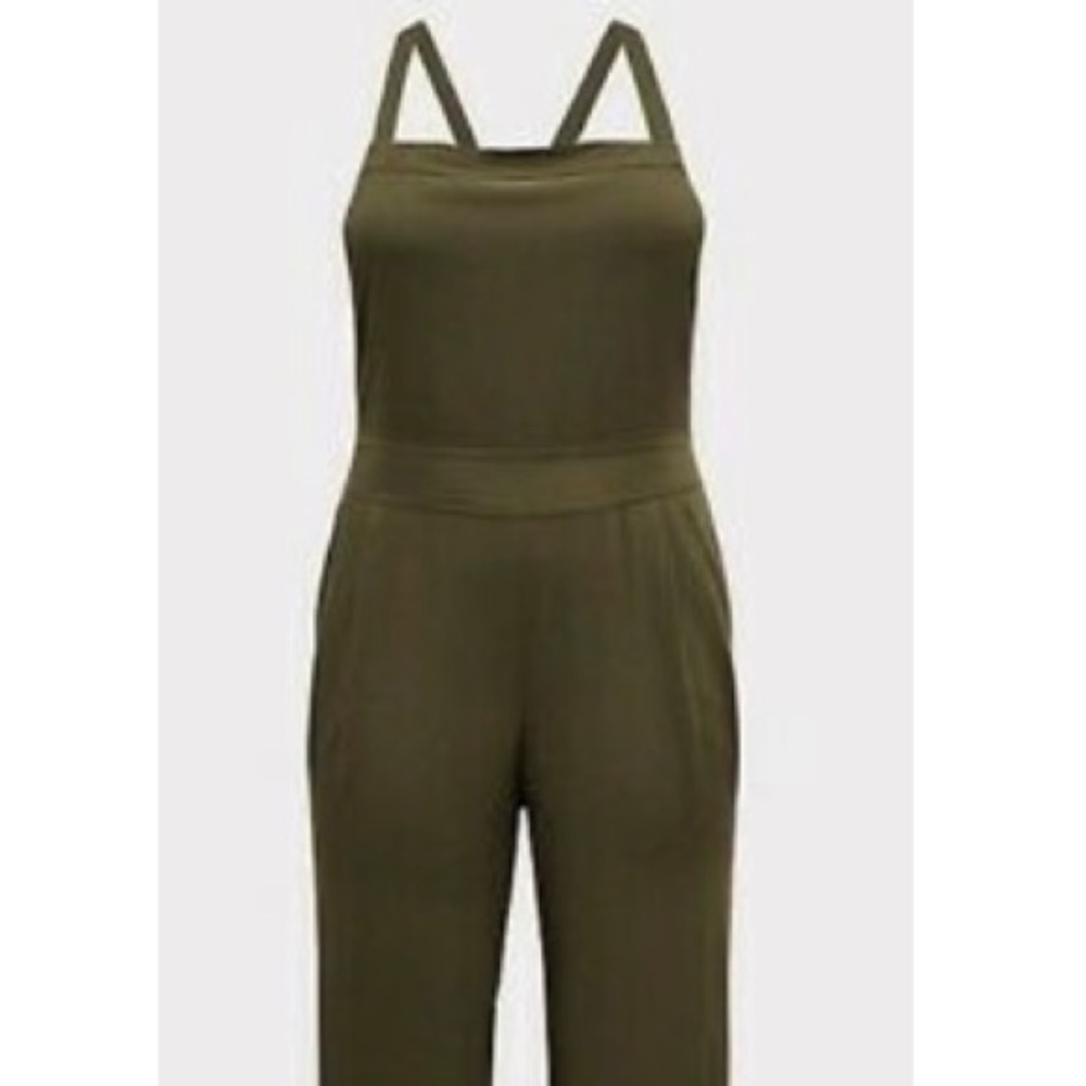 OLIVE GREEN CREPE WIDE LEG JUMPSUIT